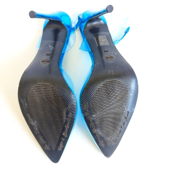 FEMME Los Angeles Transparent Blue PVC Ankle Strap Heels Pumps Sandal π - Picture 10 of 13